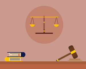 Law Concept: There are many books and Scales of justice in cartoon vector style for your design.