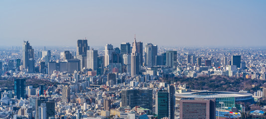 Fototapeta na wymiar 東京都市風景 新宿の高層ビル 国立競技場