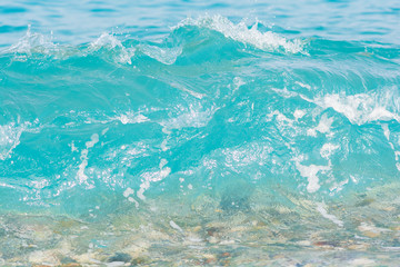 Blue sea wave crashing. Nature background. Travel concept