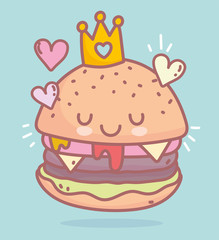 burger with crown character menu restaurant cartoon food cute
