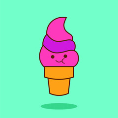 Illustration Vector of ice cream cartoon cute flat design Perfect for T Shirt design,logo,sticker