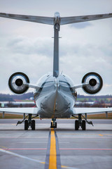 Rear view of airplane in airport