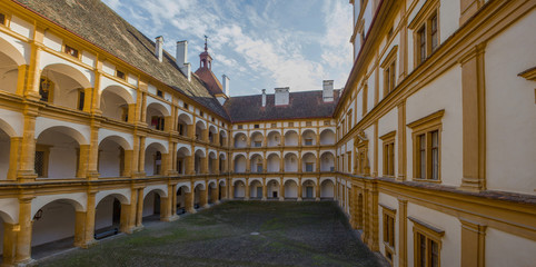 Fototapeta premium Graz, Austria - October 14, 2019: Interior courtyard of Eggenberg Palace, the most significant Baroque palace complex in the Austrian province of Styria