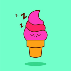 Illustration Vector of ice cream cartoon cute flat design Perfect for T Shirt design,logo,sticker