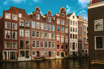 Amsterdam buildings on the water, Netherlands.