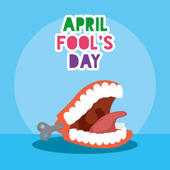 happy april fools day card with lettering and crazy mouth