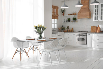 Beautiful kitchen interior with new stylish furniture