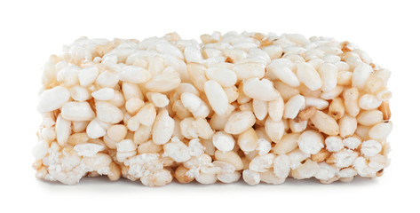 Bar of delicious rice crispy treat isolated on white
