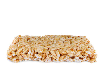 Bar of delicious rice crispy treat isolated on white