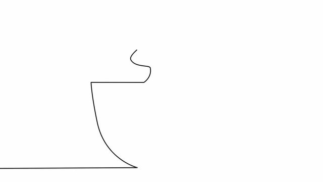 Self drawing animation of continuous one single line drawing of isolated object cup of coffee