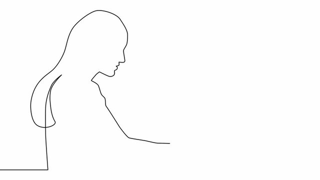 Self drawing animation of woman working on laptop computer - continuous line drawing