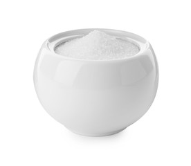 Ceramic bowl with sugar isolated on white