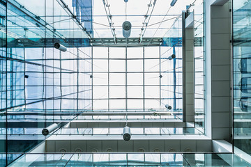Fototapeta na wymiar Photo of modern glass ceiling in school building