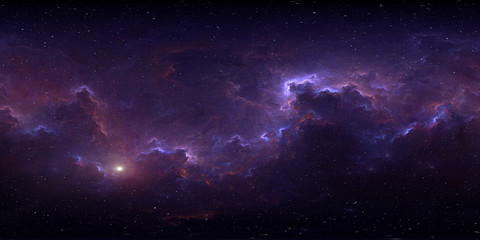 Fototapeta 360 degree space background with nebula and stars, equirectangular projection, environment map. HDRI spherical panorama. obraz
