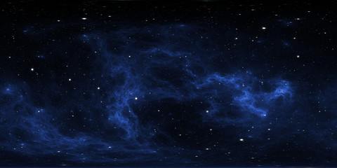 Fototapeta na wymiar 360 degree space background with nebula and stars, equirectangular projection, environment map. HDRI spherical panorama.
