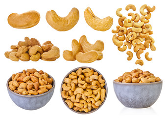 set of cashew nuts with clipping path