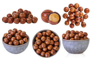set of macadam nuts with clipping path