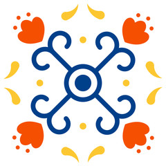 Mexican talavera tile pattern. Ornament in traditional style from Puebla on white background. Floral ceramic composition with flower, dot and leaves. Folk art design from Mexico. - 326441533