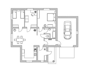 House interior. Black and White floor plan of a modern apartment. Vector blueprint. Architectural background.