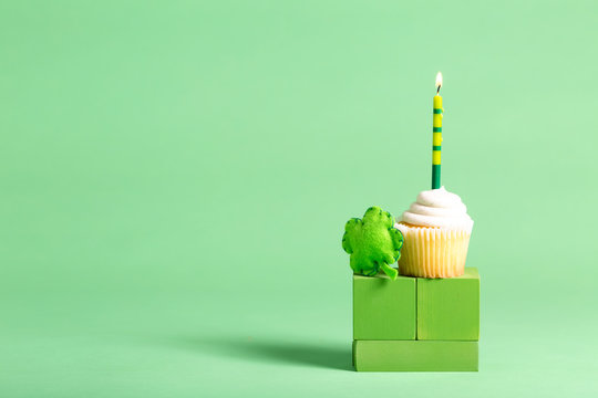 St. Patrick's Day theme with cupcake and decorations
