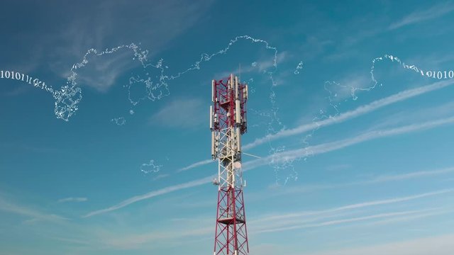 Timelapse of Telecom tower Antennas and satellite signals of cellular 5g 4g mobile with binary frequency radio waves works on a long distance