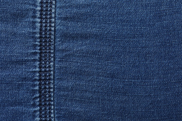 Texture of dark blue jeans as background, closeup