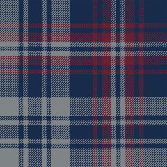 Tartan plaid pattern background. Seamless striped check plaid graphic in dark blue, red, and grey for flannel shirt, blanket, throw, upholstery, duvet cover, or other modern fabric design.
