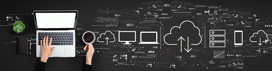 Cloud computing with person using a laptop computer