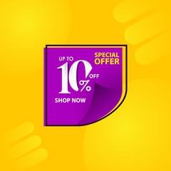 Discount Label up to 10% of Special Offer, Shop Now Vector Template Design Illustration