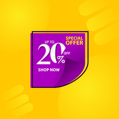 Discount Label up to 20% of Special Offer, Shop Now Vector Template Design Illustration