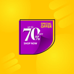 Discount Label up to 70% of Special Offer, Shop Now Vector Template Design Illustration