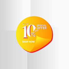 Discount Label up to 10% of Special Offer, Shop Now Vector Template Design Illustration