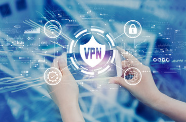 VPN concept with person using a smartphone