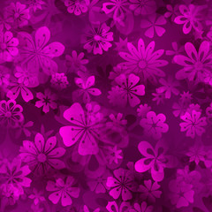 Spring seamless pattern of various flowers in purple colors