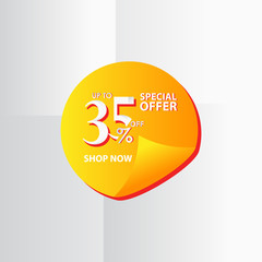 Discount Label up to 35% of Special Offer, Shop Now Vector Template Design Illustration