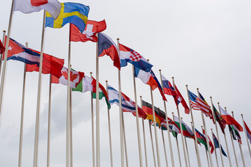 flags of different states against the sky