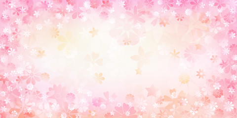 Spring background of various flowers in pink and peach colors