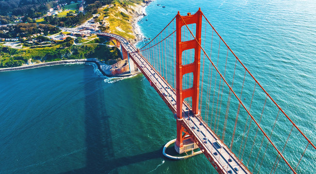 Aerial view of the Golden Gate Bridge in San Francisco, CA