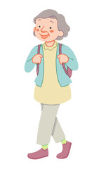 笑顔で歩くおばあさんのイラスト
