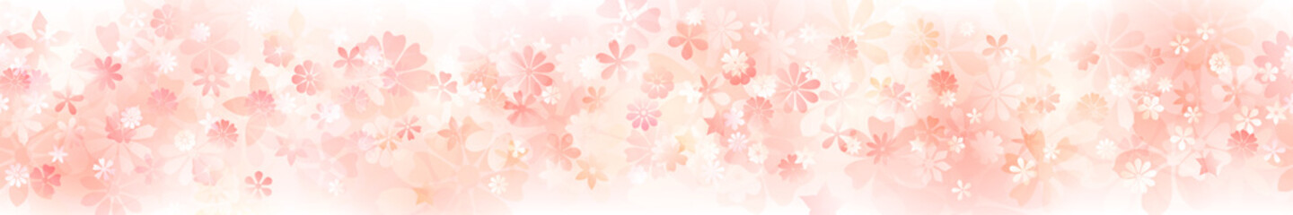 Fototapeta na wymiar Spring horizontal banner of various flowers in peach colors