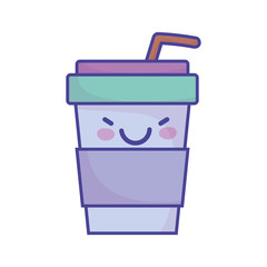 disposable coffee cup with straw cartoon food cute flat style icon