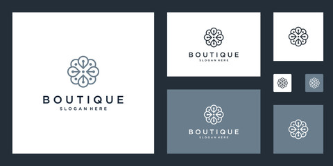 Naklejka premium Simple and elegant floral monogram design template, elegant line art logo design, vector illustration