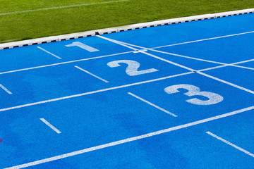Photo of blue stadium tracks