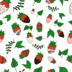Seamless pattern with strawberries. Pattern. Vector illustration. Bright summer background.