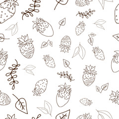 Seamless pattern with strawberries. Pattern. Vector illustration. Dark outline.