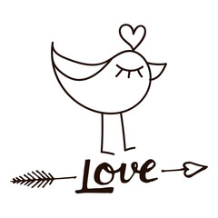 Valentine's card. Greeting card with a bird. Love. St. Valentine's Day. Vector illustration. Circuit.