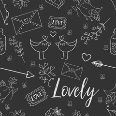 Основные RGBSeamless pattern. Valentine's Day. Background for Valentine's Day. Vector drawing. Graphite background. Dark pattern.