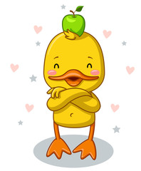 a duckling who loves fruits, a vegetarian