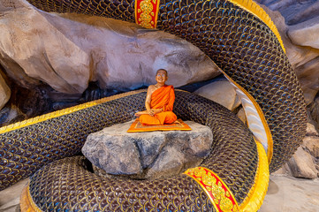 Phanat Nikhom District, Chon Buri / Thailand / February 16, 2020 : Wat Luang Phi Saem. So beautiful and peaceful, the temple is clean and comfortable to walk around. It doesn&rsquo;t look so commercial..