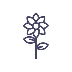 beautiful flower with leaves icon, line style design